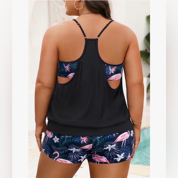 Holipick Flamingo Swimsuit Two Piece Tummy Control Tankini Boy Shorts 16W NWT - Picture 2 of 8